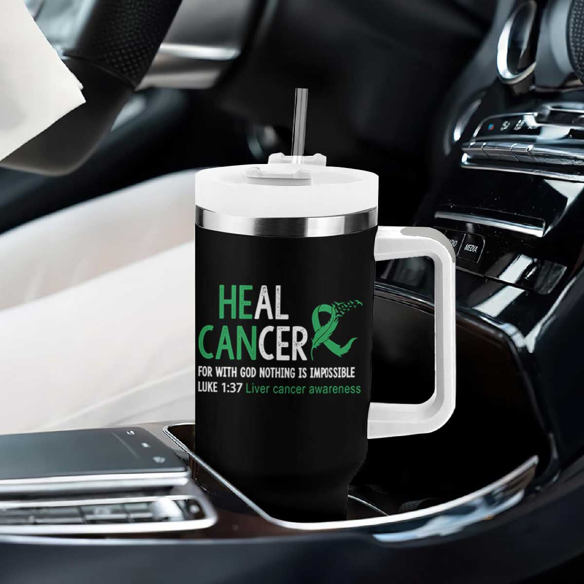 Heal Cancer Nothing Is Impossible With God Tumbler With Handle Liver Cancer Support Gift