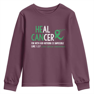 Heal Cancer Nothing Is Impossible With God Youth Sweatshirt Liver Cancer Support Gift