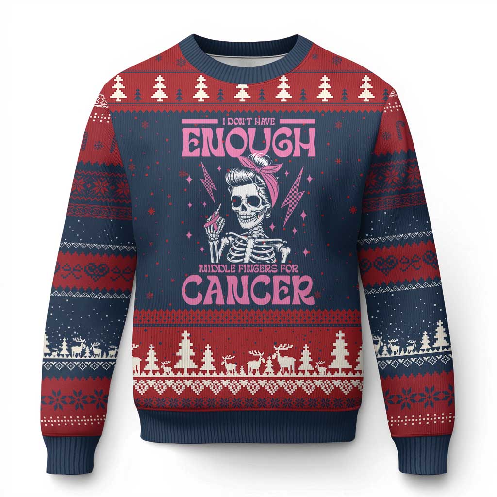 Funny Skeleton Breast Cancer Ugly Christmas Sweater I Dont Have Enough Middle Fingers TS12 Navy Red Print Your Wear