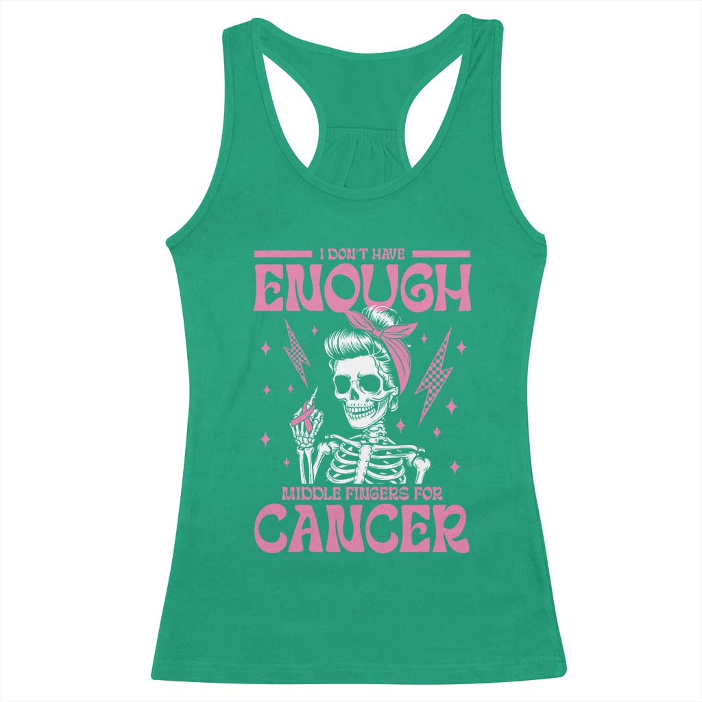 Funny Skeleton Breast Cancer Racerback Tank Top I Dont Have Enough Middle Fingers