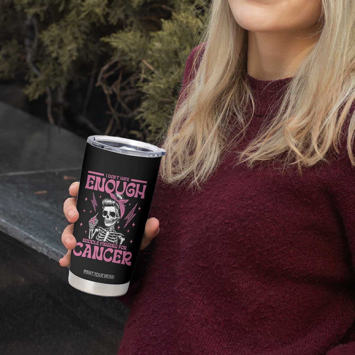 Funny Skeleton Breast Cancer Tumbler Cup I Dont Have Enough Middle Fingers