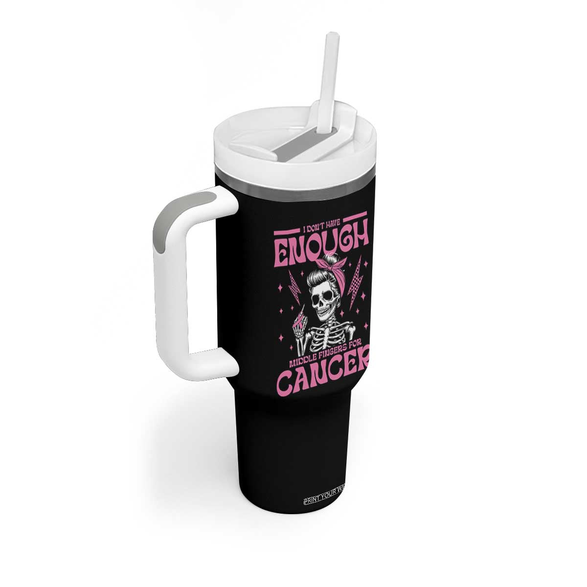 Funny Skeleton Breast Cancer Tumbler With Handle I Dont Have Enough Middle Fingers