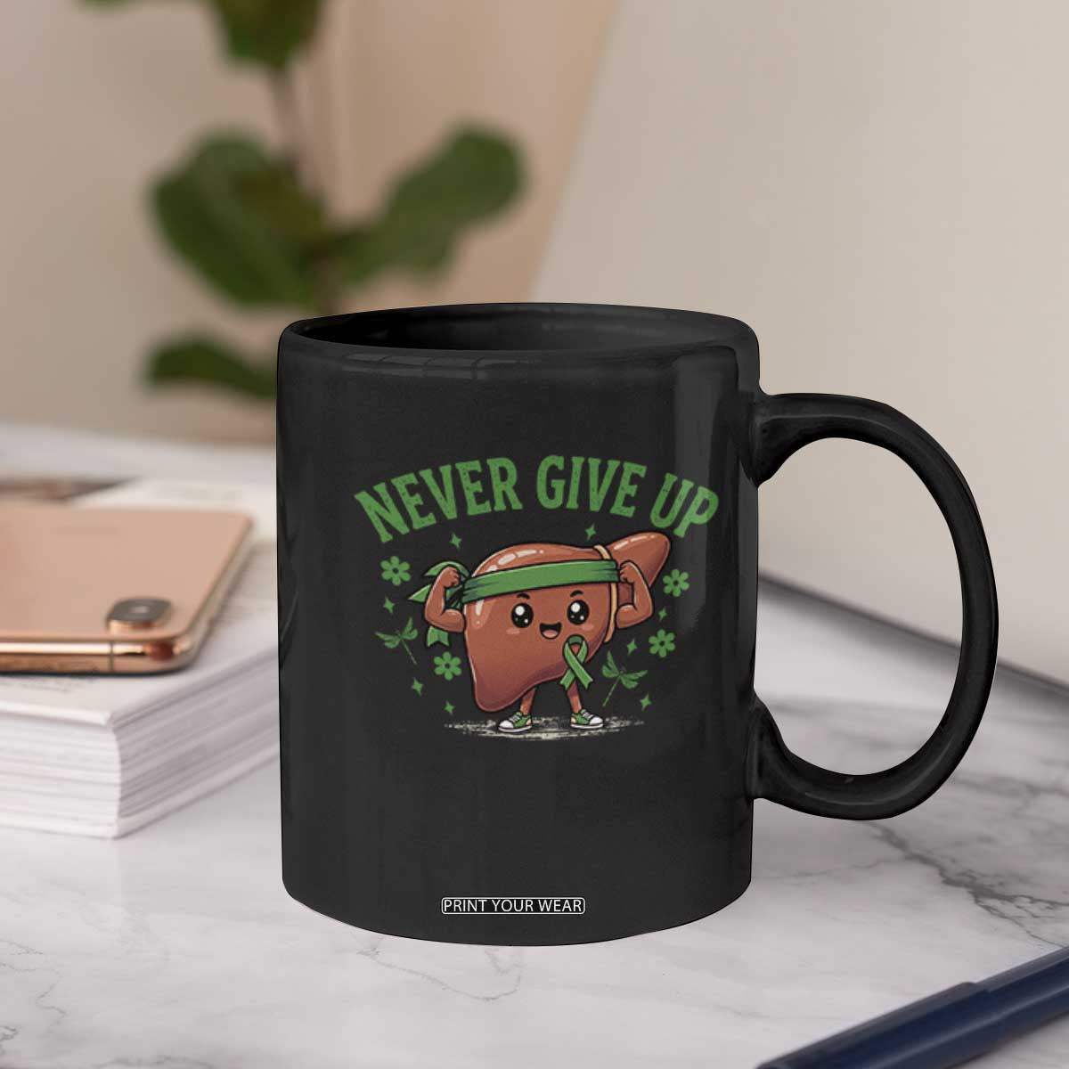 Liver Cancer Awareness Transplant Support Coffee Mug Never Give Up Nurse Gift