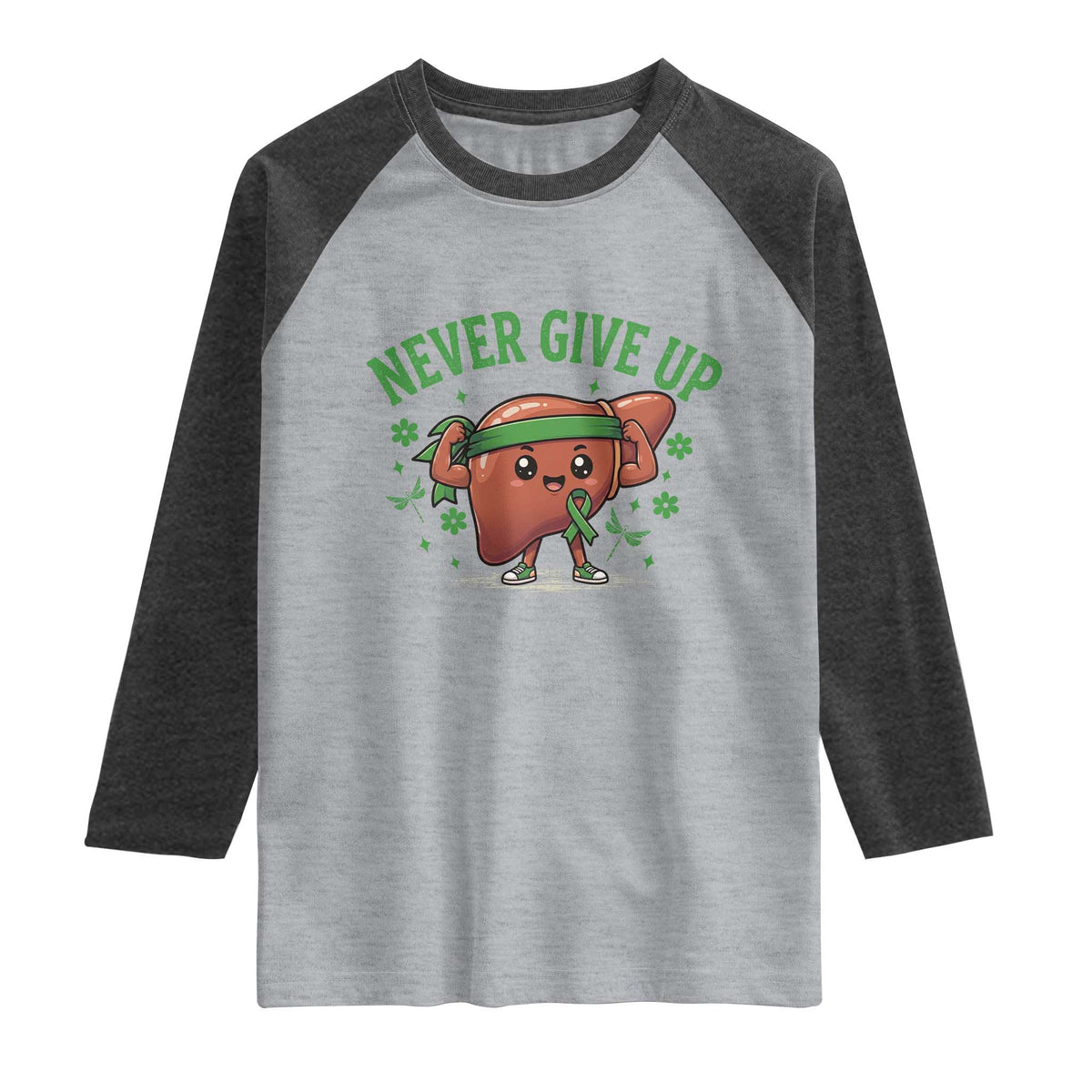 Liver Cancer Awareness Transplant Support Raglan Shirt Never Give Up Nurse Gift