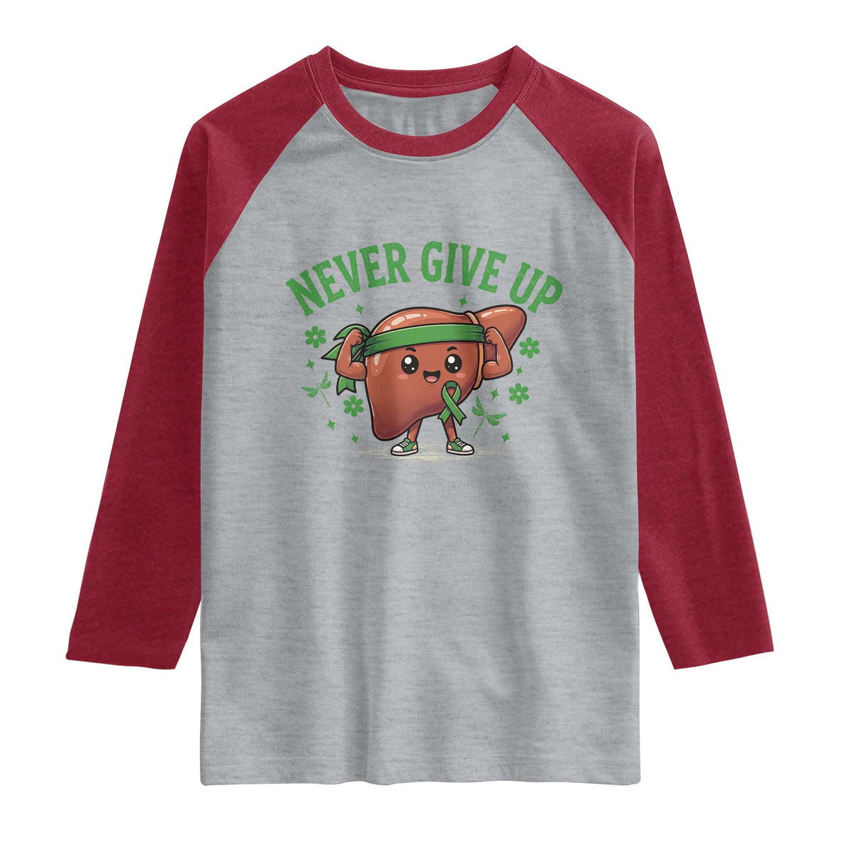 Liver Cancer Awareness Transplant Support Raglan Shirt Never Give Up Nurse Gift