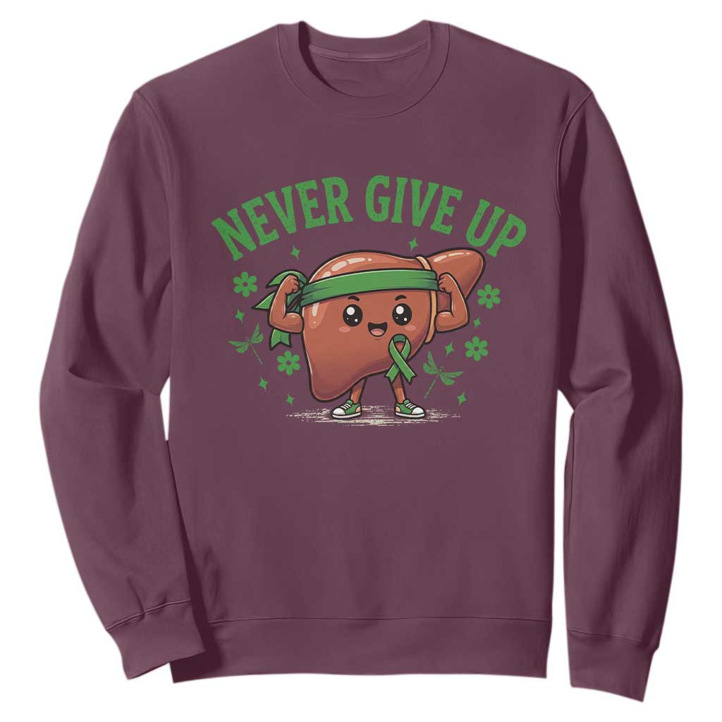 Liver Cancer Awareness Transplant Support Sweatshirt Never Give Up Nurse Gift