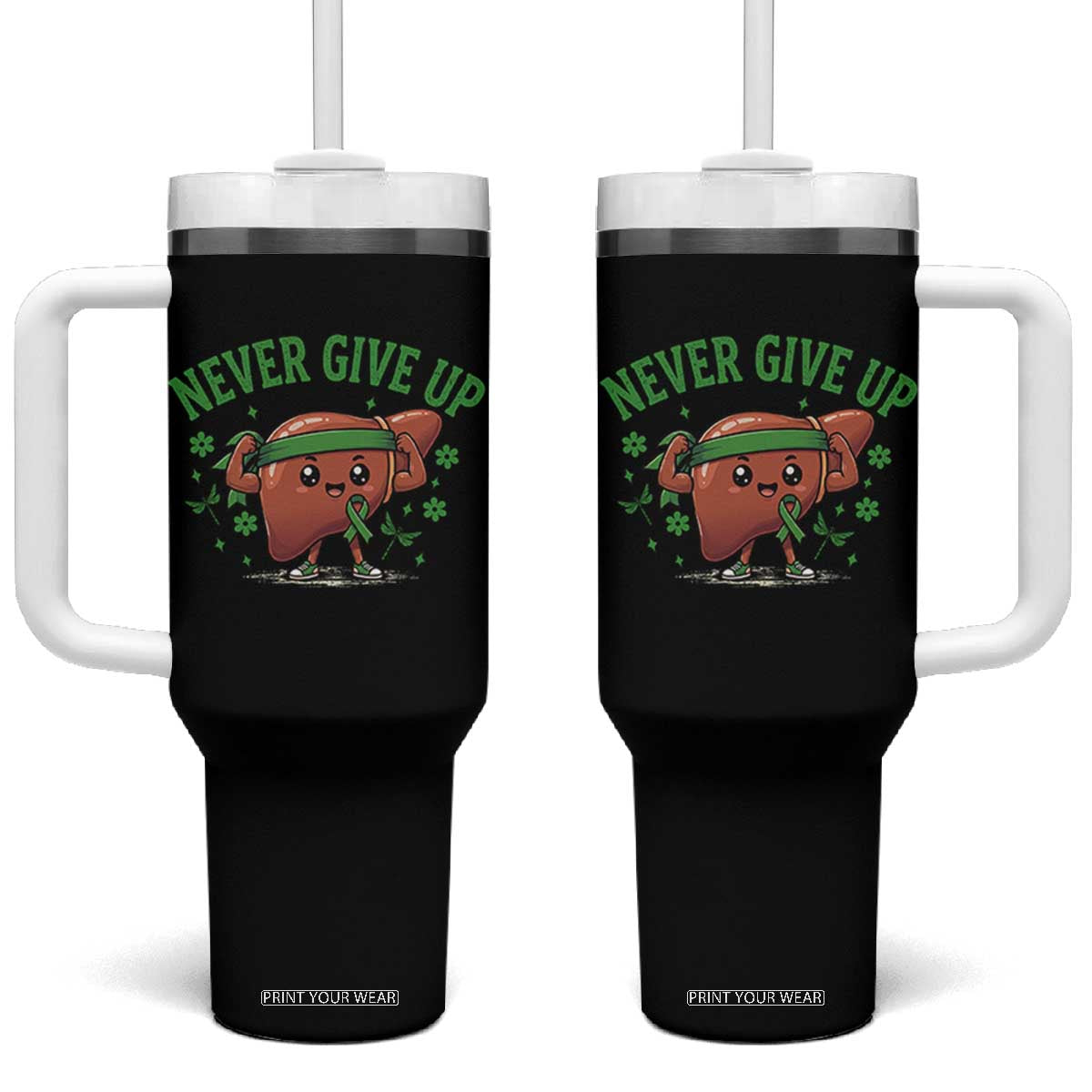 Liver Cancer Awareness Transplant Support Tumbler With Handle Never Give Up Nurse Gift