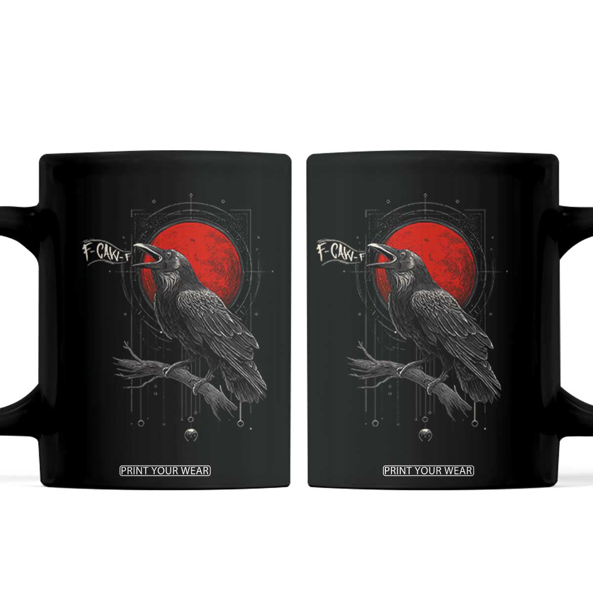 Horror Raven Coffee Mug F Caw F Gothic Blood Moon Halloween TS12 Black Print Your Wear