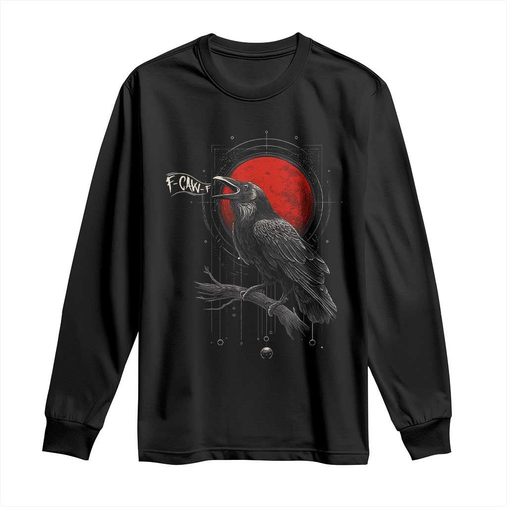 Horror Raven Long Sleeve Shirt F Caw F Gothic Blood Moon Halloween TS12 Black Print Your Wear