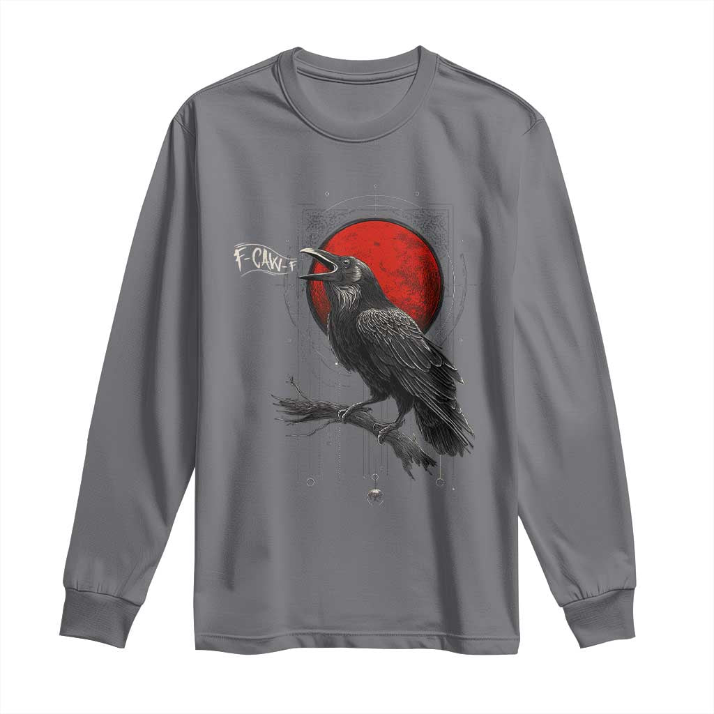 Horror Raven Long Sleeve Shirt F Caw F Gothic Blood Moon Halloween TS12 Charcoal Print Your Wear
