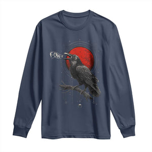 Horror Raven Long Sleeve Shirt F Caw F Gothic Blood Moon Halloween TS12 Navy Print Your Wear