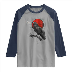 Horror Raven Raglan Shirt F Caw F Gothic Blood Moon Halloween TS12 Sport Gray Navy Print Your Wear