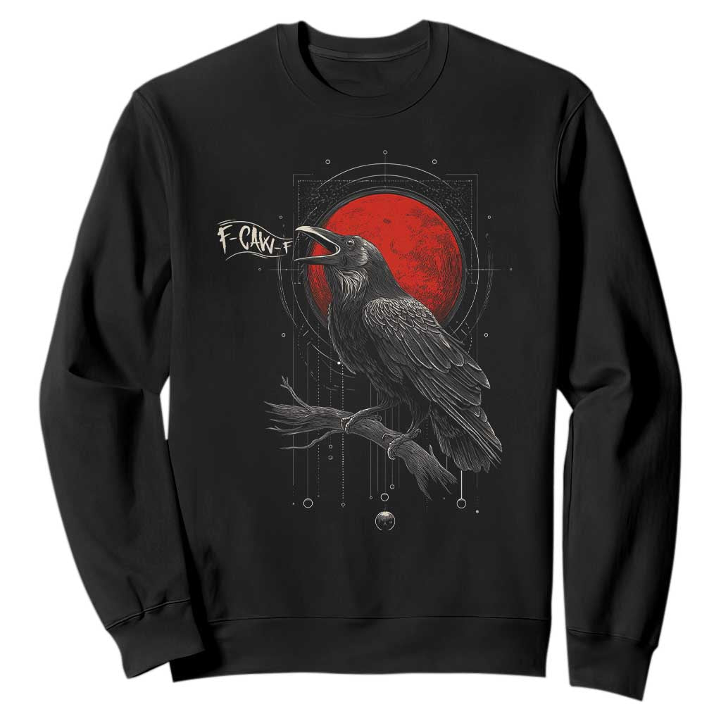Horror Raven Sweatshirt F Caw F Gothic Blood Moon Halloween TS12 Black Print Your Wear