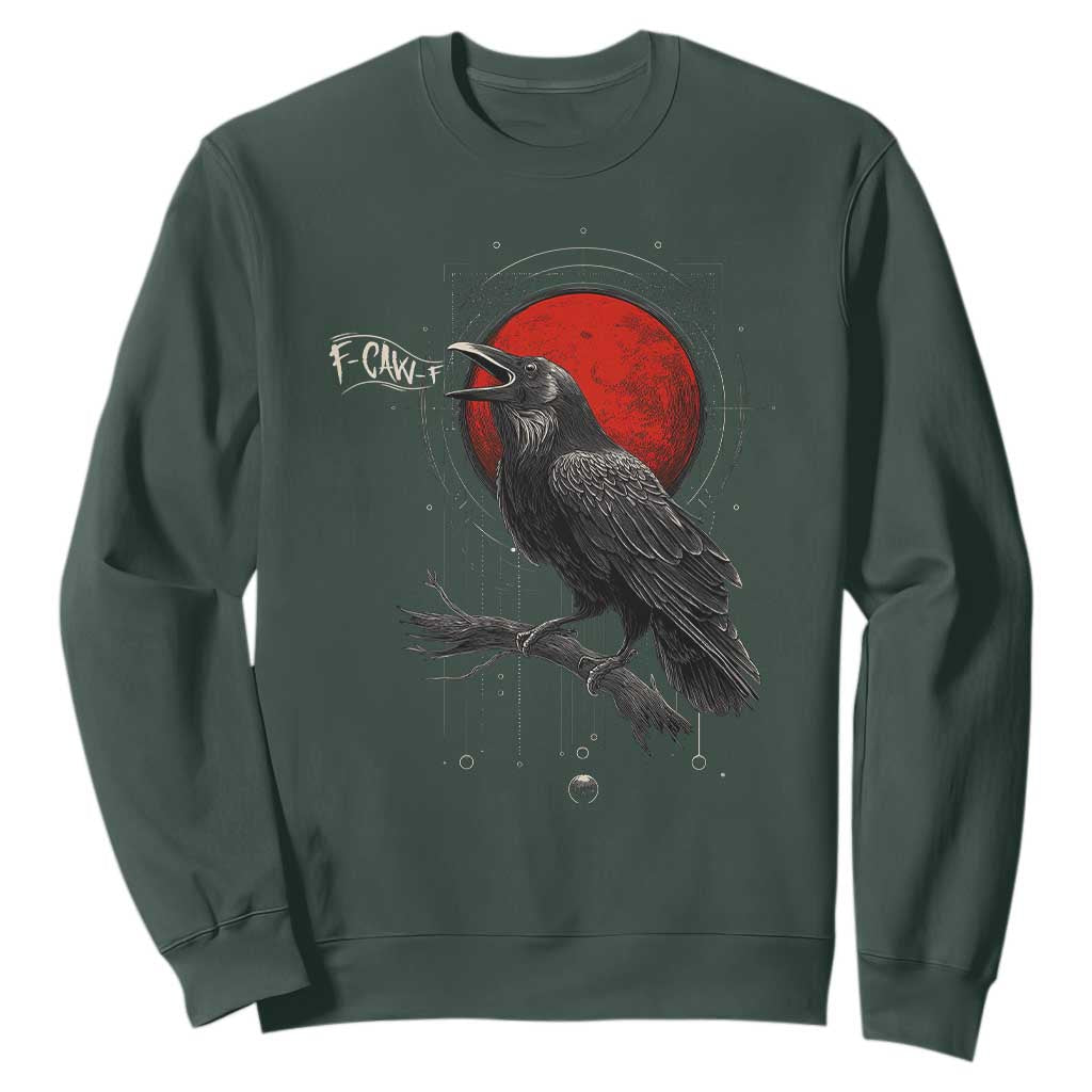 Horror Raven Sweatshirt F Caw F Gothic Blood Moon Halloween TS12 Dark Forest Green Print Your Wear