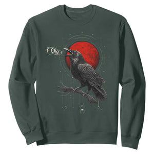 Horror Raven Sweatshirt F Caw F Gothic Blood Moon Halloween TS12 Dark Forest Green Print Your Wear