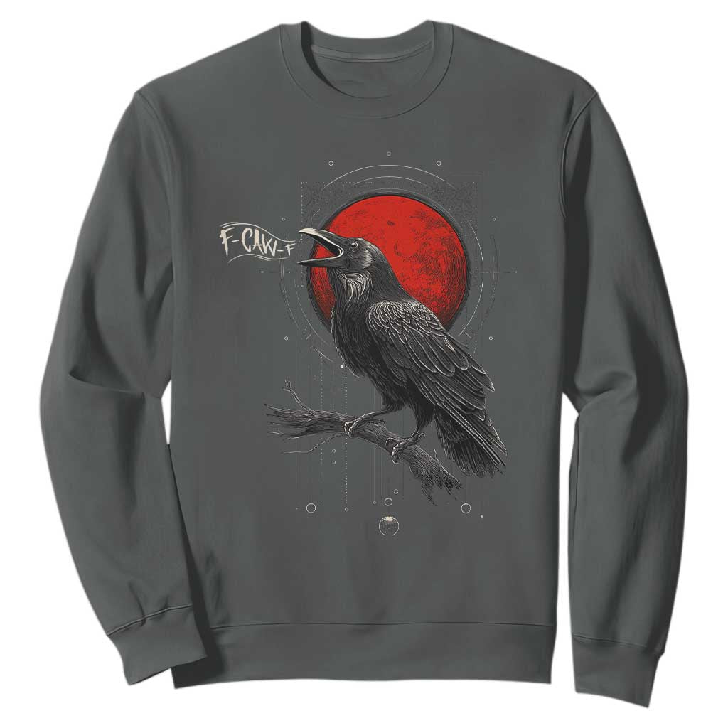 Horror Raven Sweatshirt F Caw F Gothic Blood Moon Halloween TS12 Dark Heather Print Your Wear
