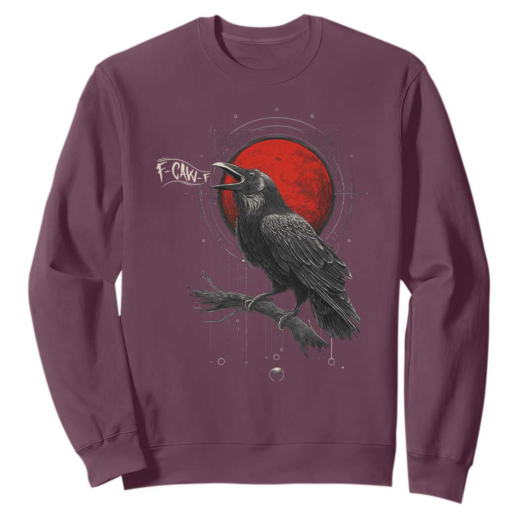 Horror Raven Sweatshirt F Caw F Gothic Blood Moon Halloween TS12 Maroon Print Your Wear