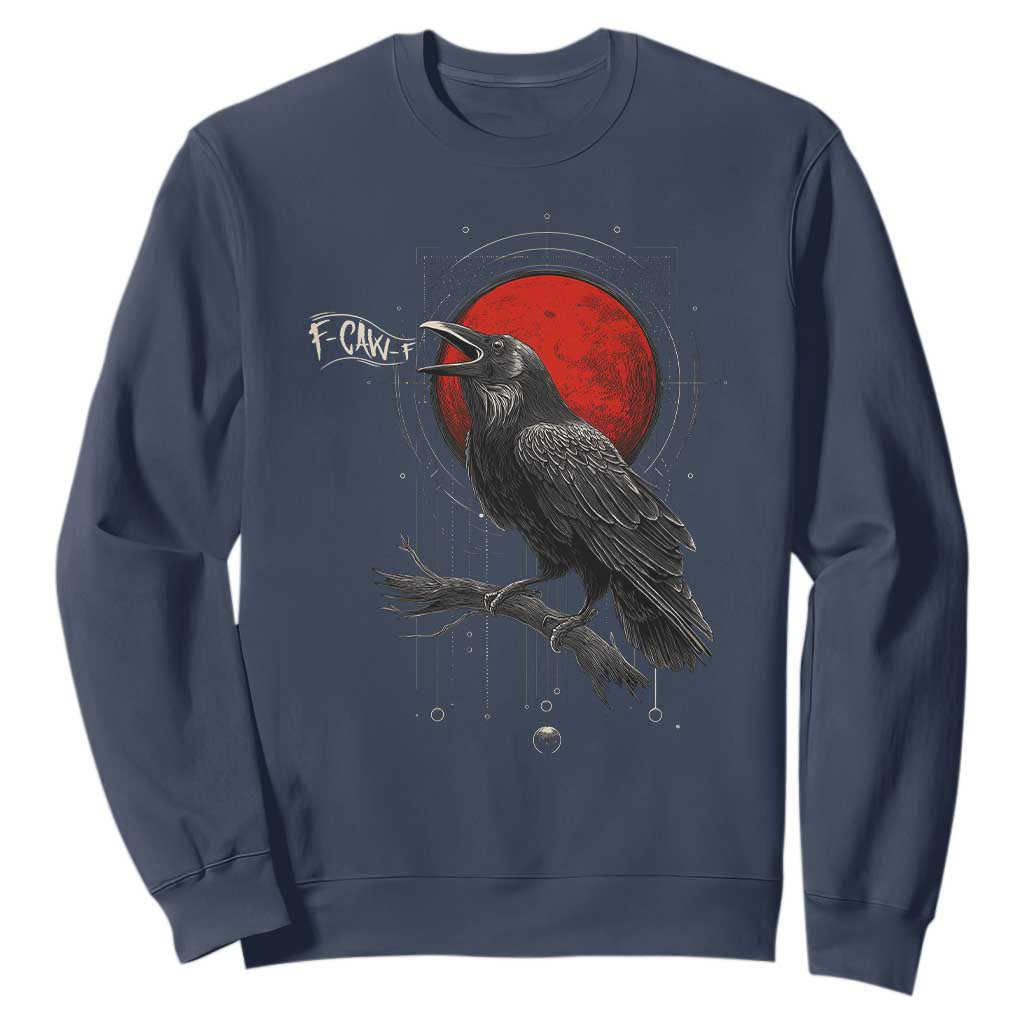 Horror Raven Sweatshirt F Caw F Gothic Blood Moon Halloween TS12 Navy Print Your Wear