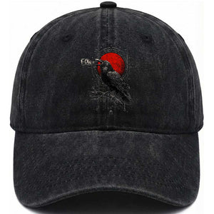 Horror Raven Washed Cotton Baseball Cap F Caw F Gothic Blood Moon Halloween TS12 Print Your Wear