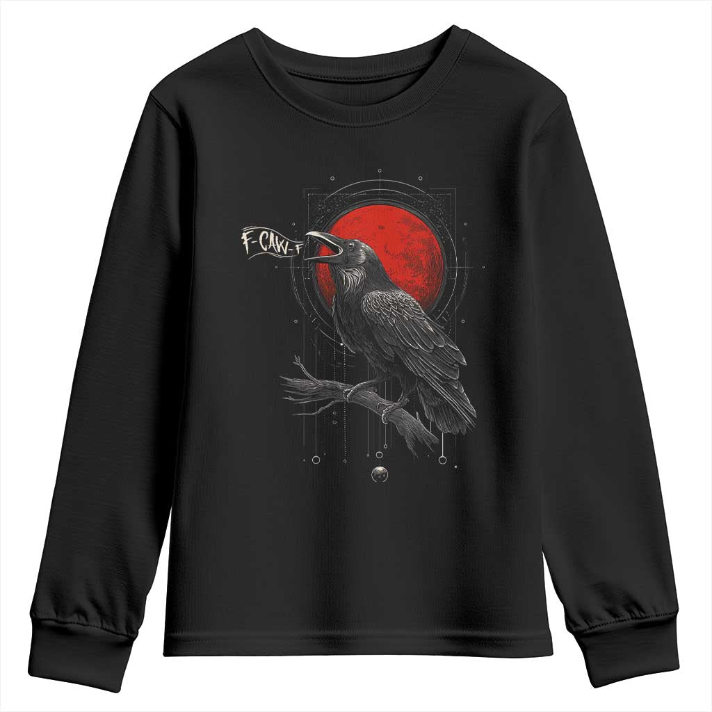 Horror Raven Youth Sweatshirt F Caw F Gothic Blood Moon Halloween TS12 Black Print Your Wear