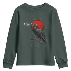 Horror Raven Youth Sweatshirt F Caw F Gothic Blood Moon Halloween TS12 Dark Forest Green Print Your Wear