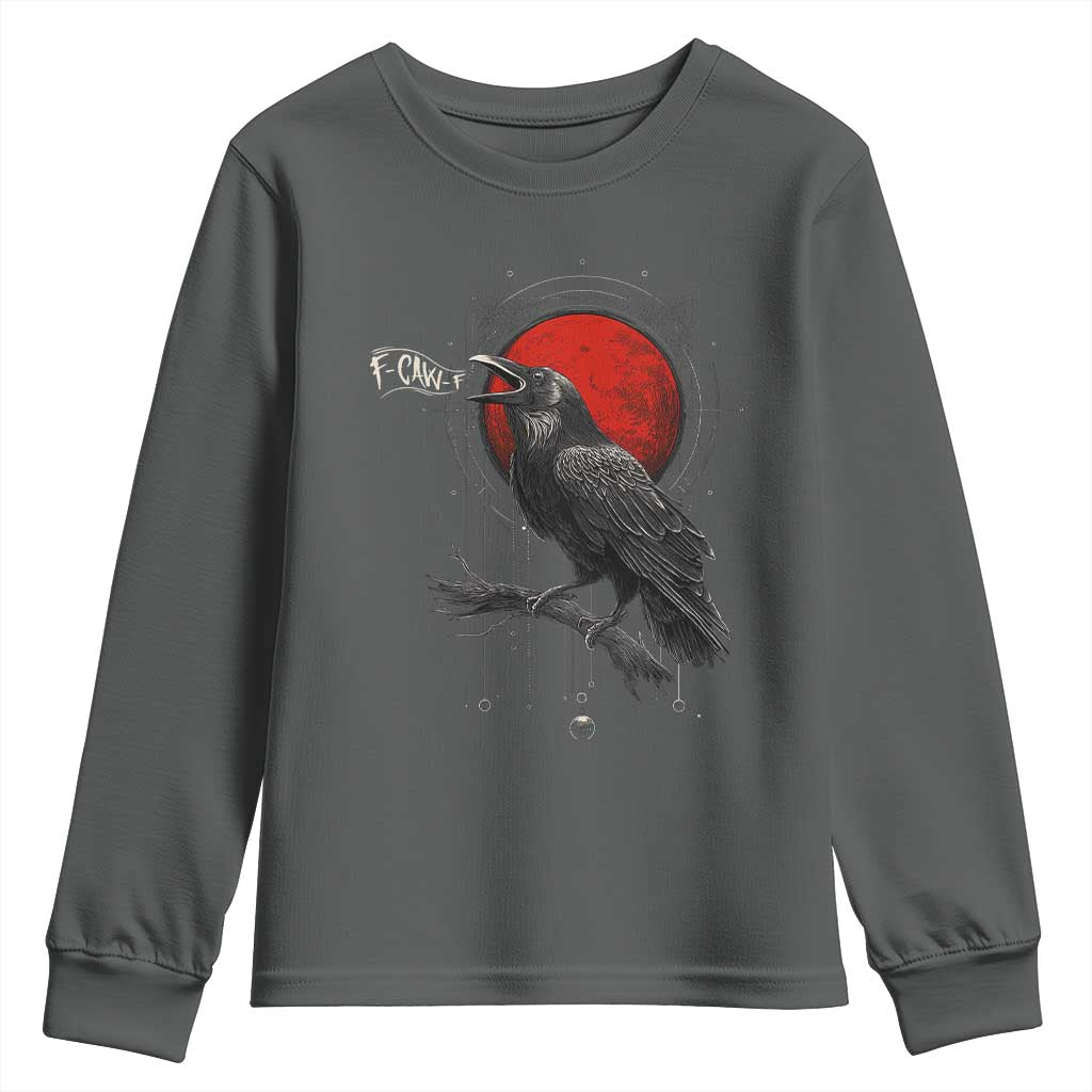 Horror Raven Youth Sweatshirt F Caw F Gothic Blood Moon Halloween TS12 Dark Heather Print Your Wear