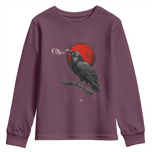 Horror Raven Youth Sweatshirt F Caw F Gothic Blood Moon Halloween TS12 Maroon Print Your Wear