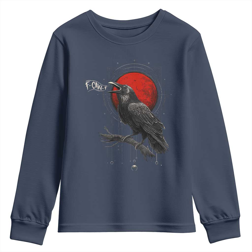Horror Raven Youth Sweatshirt F Caw F Gothic Blood Moon Halloween TS12 Navy Print Your Wear