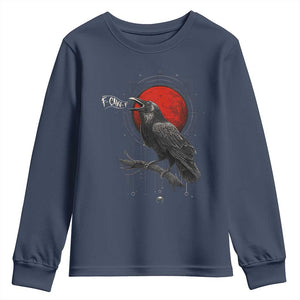Horror Raven Youth Sweatshirt F Caw F Gothic Blood Moon Halloween TS12 Navy Print Your Wear