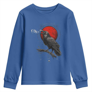 Horror Raven Youth Sweatshirt F Caw F Gothic Blood Moon Halloween TS12 Royal Blue Print Your Wear
