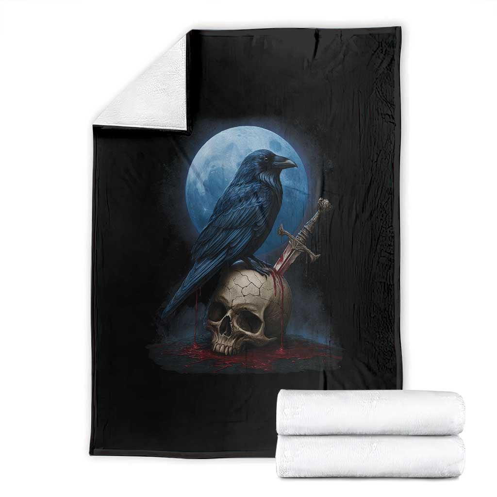 Horror Raven On Skull Throw Blanket Full Moon Gothic Art TS12 Black Print Your Wear