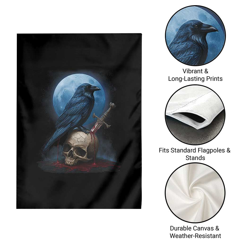 Horror Raven On Skull Garden Flag Full Moon Gothic Art TS12 Print Your Wear