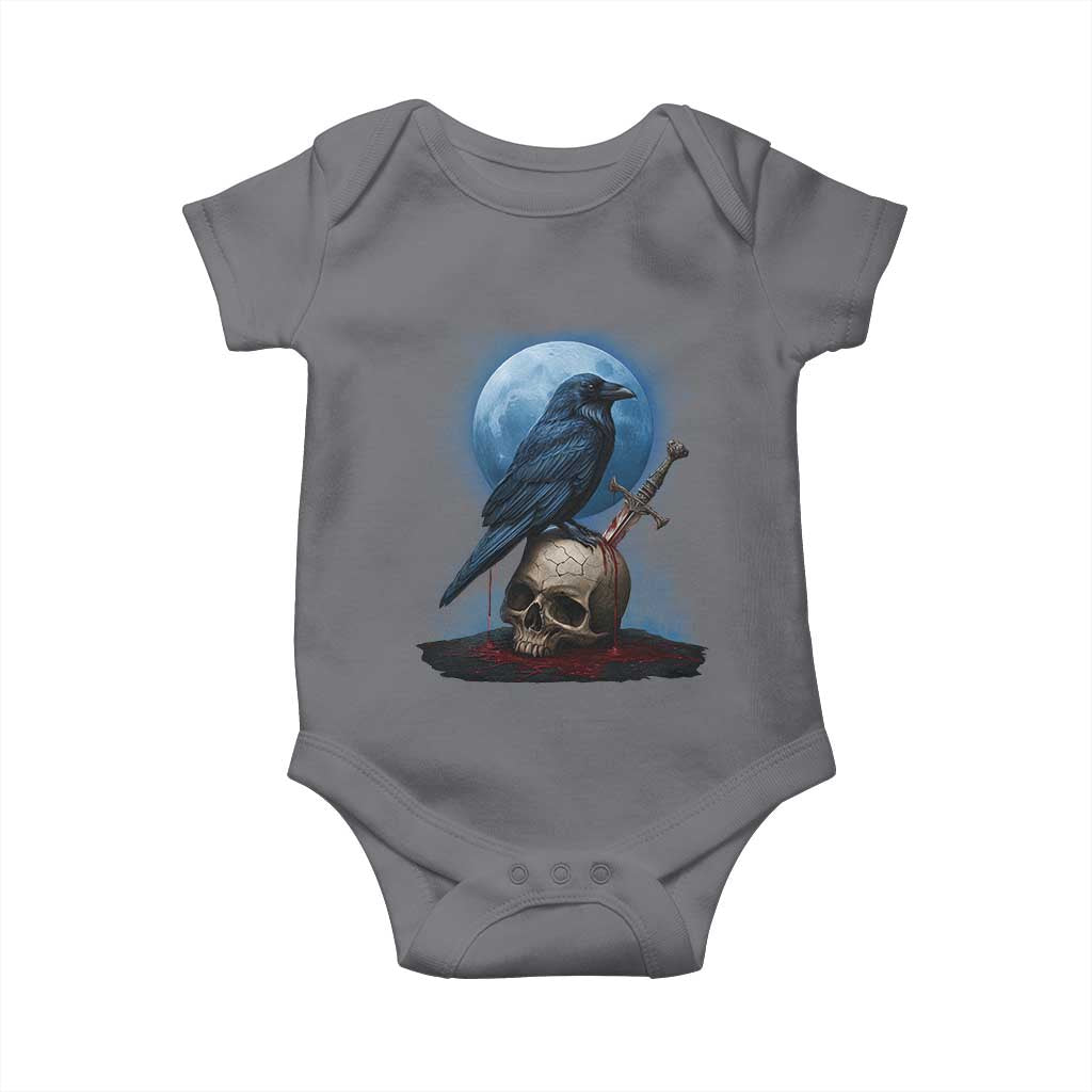 Horror Raven On Skull Baby Onesie Full Moon Gothic Art TS12 Charcoal Print Your Wear