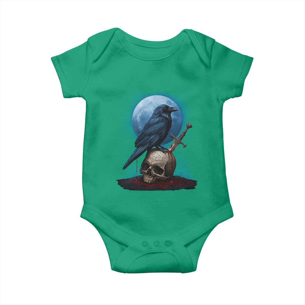 Horror Raven On Skull Baby Onesie Full Moon Gothic Art TS12 Irish Green Print Your Wear