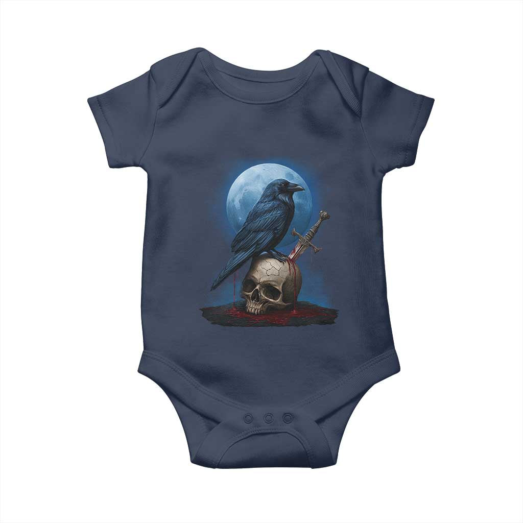 Horror Raven On Skull Baby Onesie Full Moon Gothic Art TS12 Navy Print Your Wear
