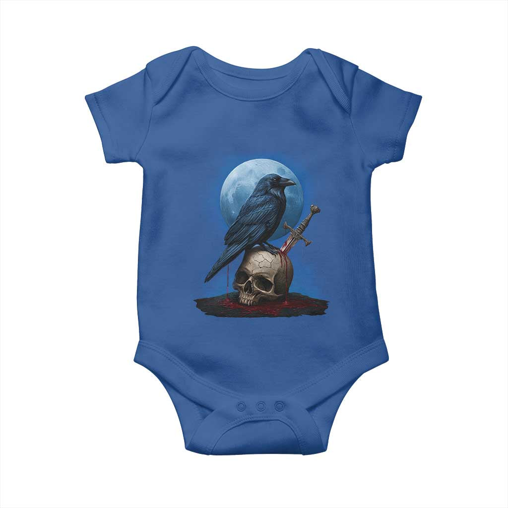 Horror Raven On Skull Baby Onesie Full Moon Gothic Art TS12 Royal Blue Print Your Wear