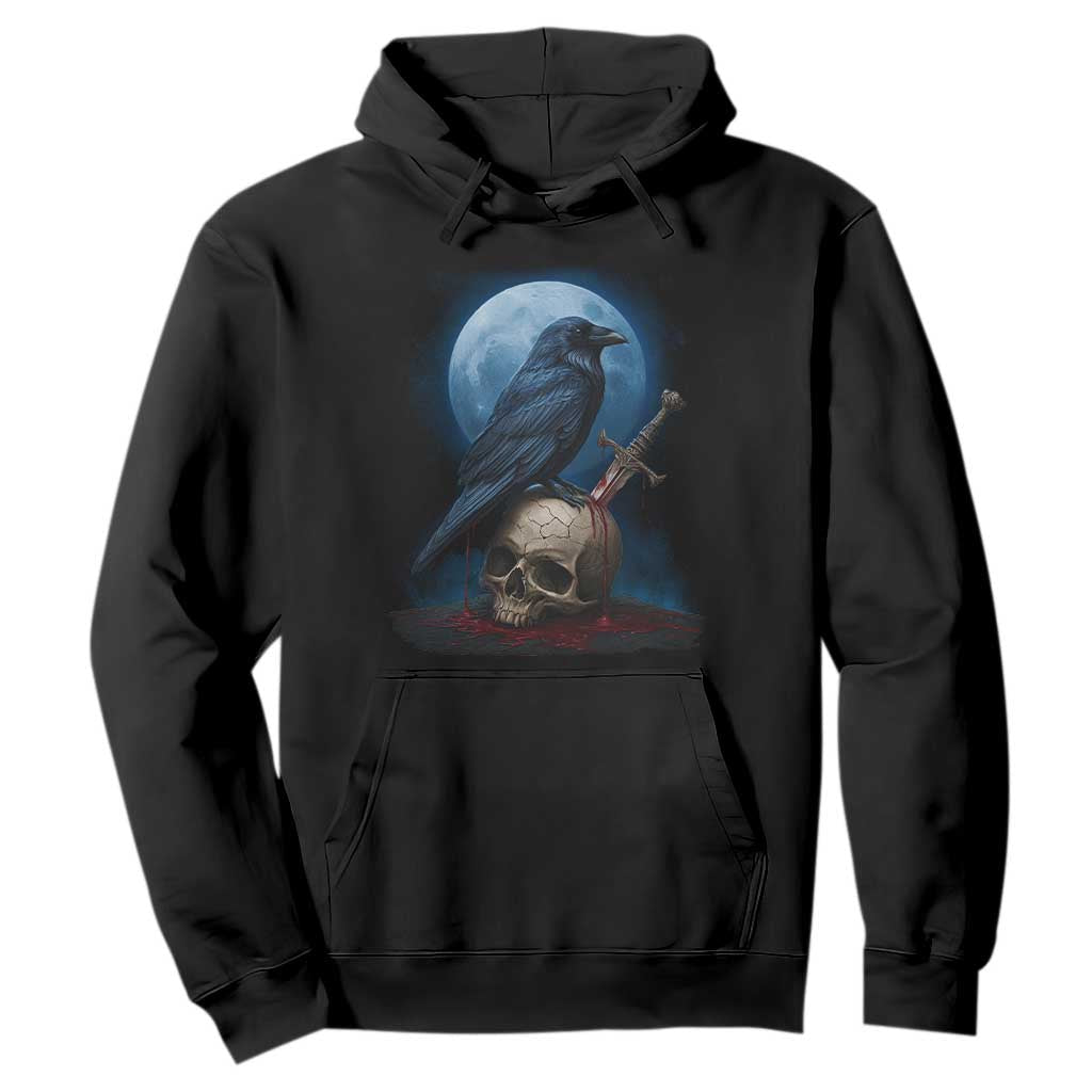 Horror Raven On Skull Hoodie Full Moon Gothic Art TS12 Black Print Your Wear