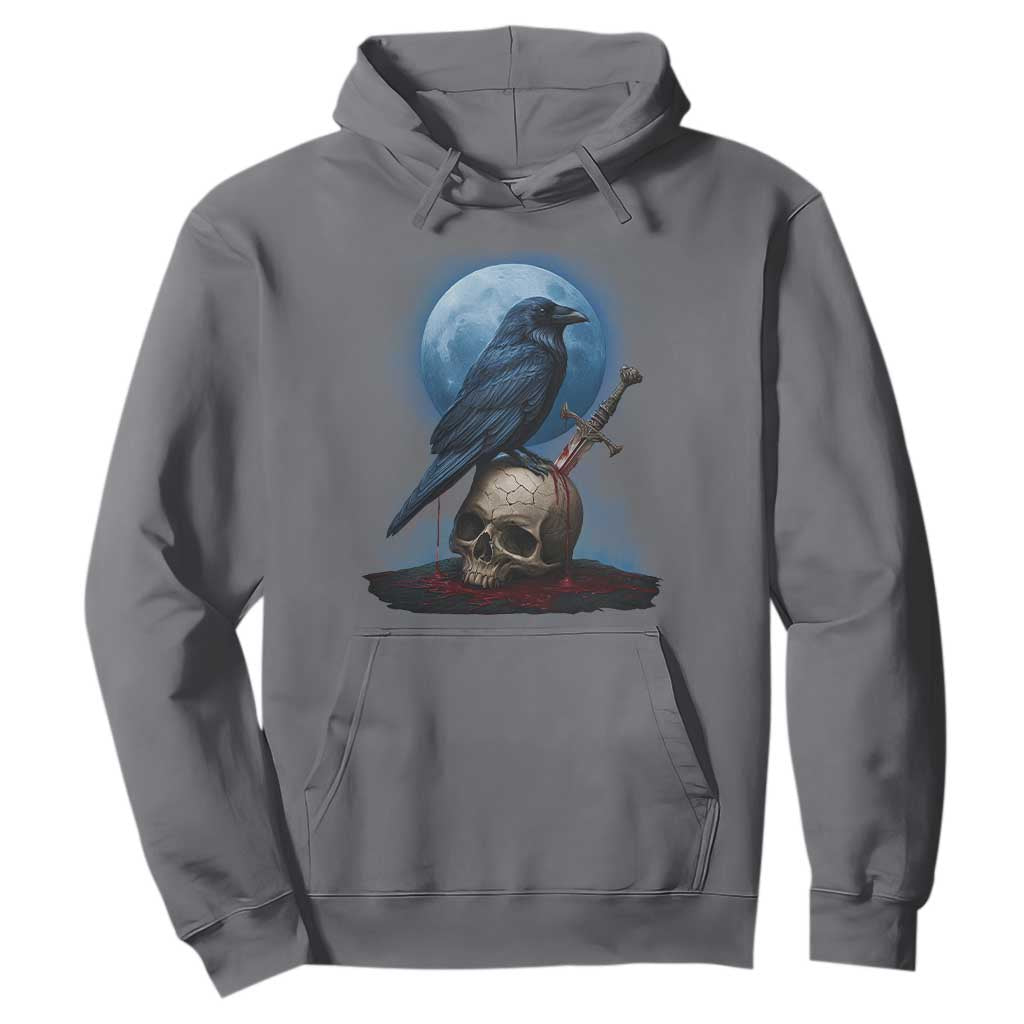 Horror Raven On Skull Hoodie Full Moon Gothic Art TS12 Charcoal Print Your Wear