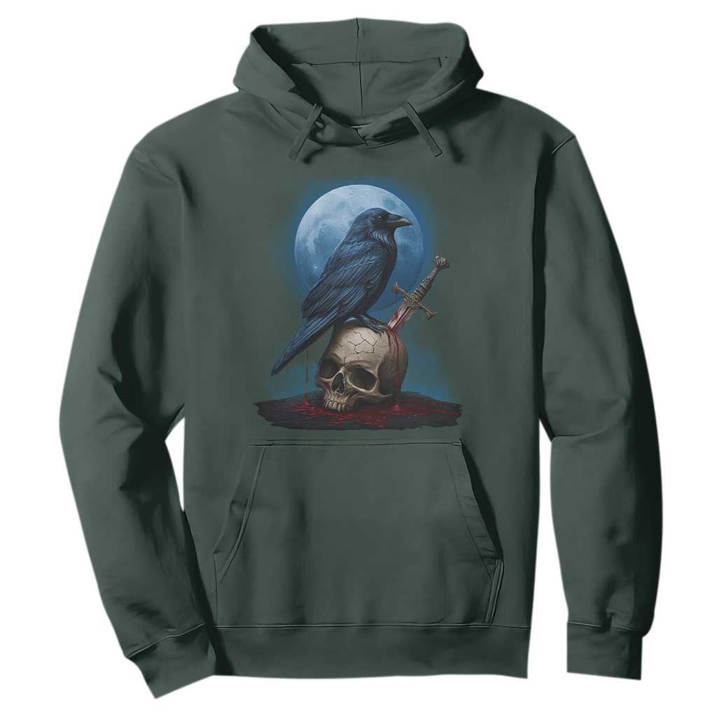 Horror Raven On Skull Hoodie Full Moon Gothic Art TS12 Dark Forest Green Print Your Wear