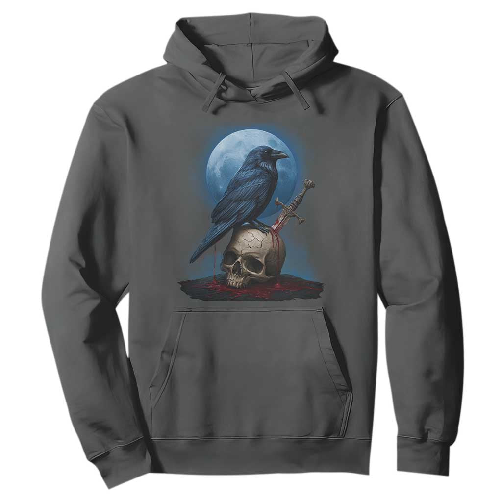 Horror Raven On Skull Hoodie Full Moon Gothic Art TS12 Dark Heather Print Your Wear