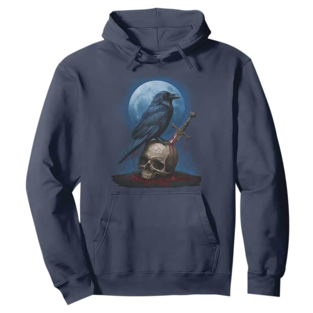 Horror Raven On Skull Hoodie Full Moon Gothic Art TS12 Navy Print Your Wear