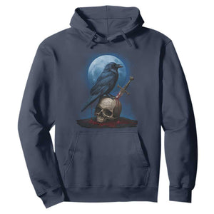 Horror Raven On Skull Hoodie Full Moon Gothic Art TS12 Navy Print Your Wear