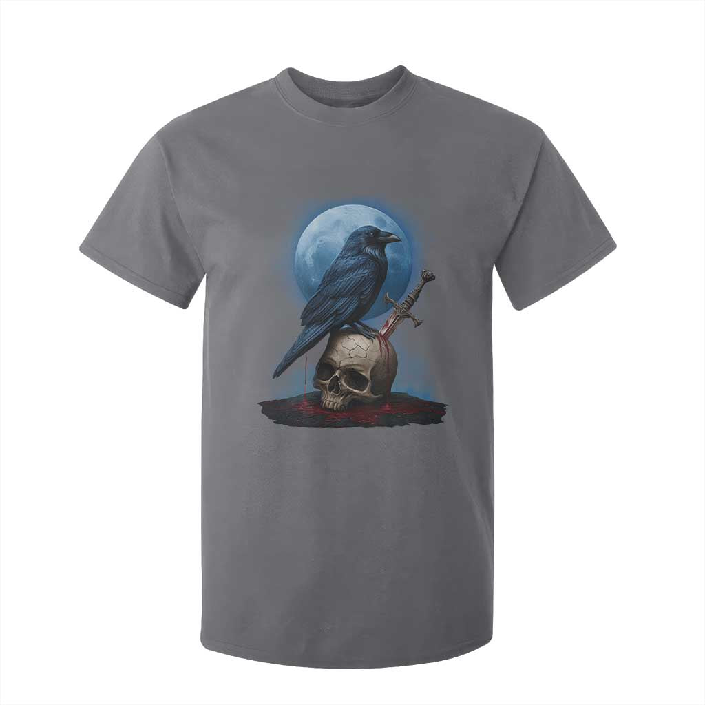 Horror Raven On Skull T Shirt For Kid Full Moon Gothic Art TS12 Charcoal Print Your Wear
