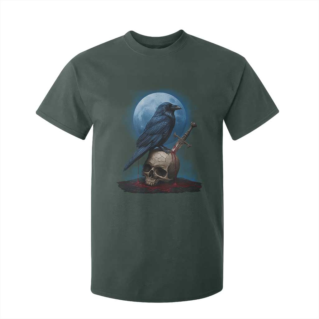 Horror Raven On Skull T Shirt For Kid Full Moon Gothic Art TS12 Dark Forest Green Print Your Wear