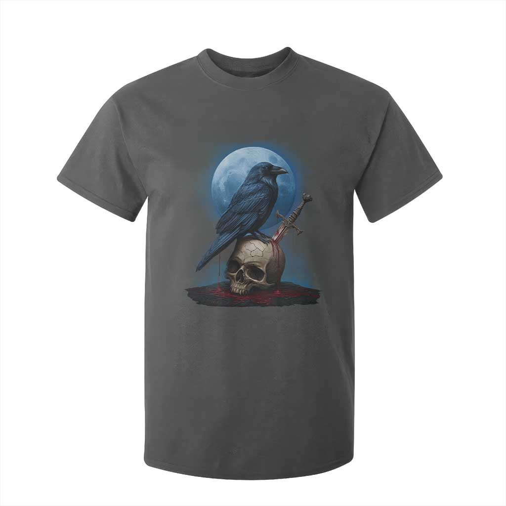 Horror Raven On Skull T Shirt For Kid Full Moon Gothic Art TS12 Dark Heather Print Your Wear