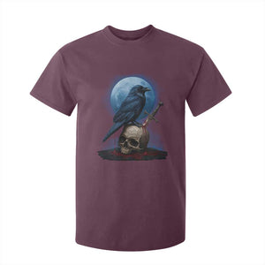 Horror Raven On Skull T Shirt For Kid Full Moon Gothic Art TS12 Maroon Print Your Wear