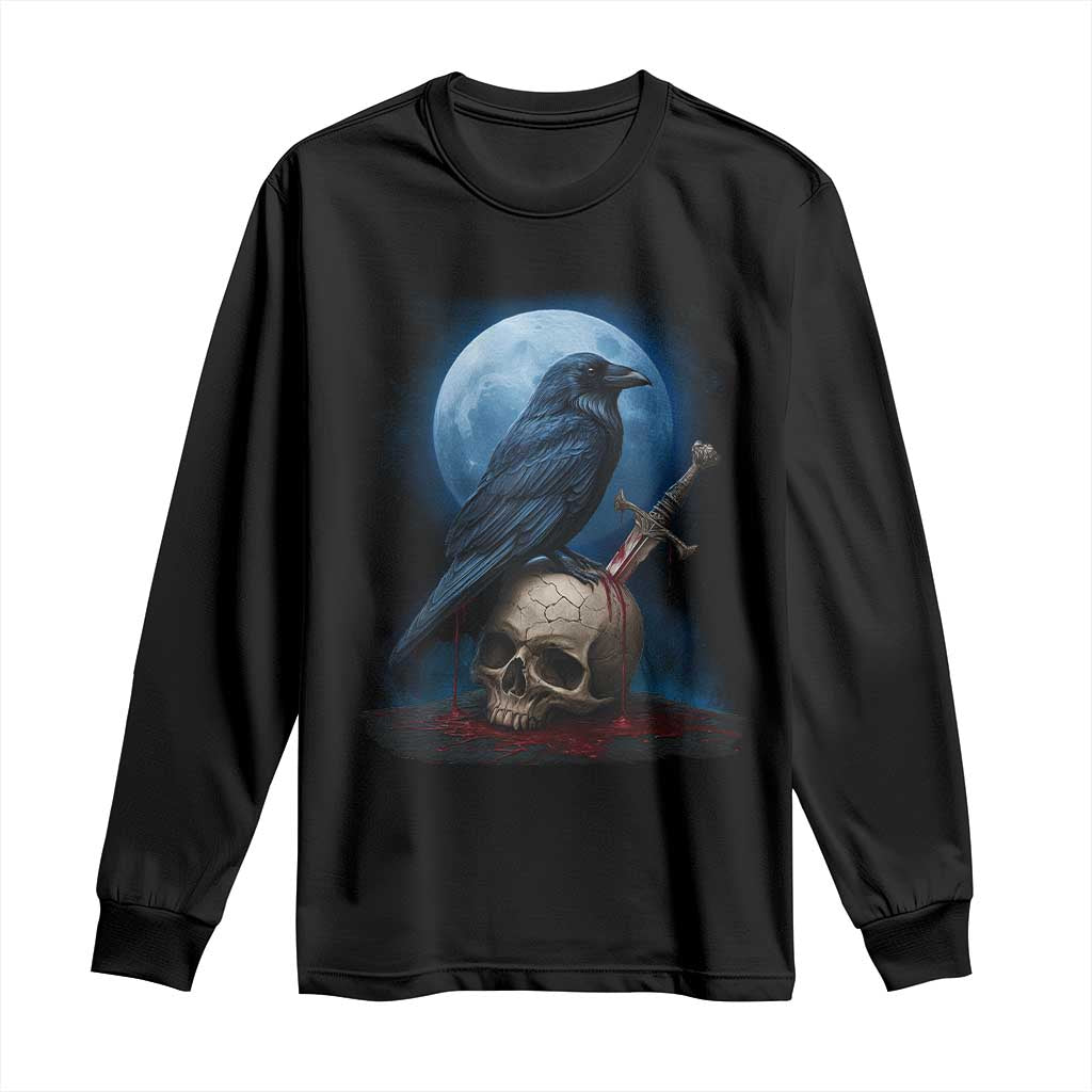 Horror Raven On Skull Long Sleeve Shirt Full Moon Gothic Art TS12 Black Print Your Wear