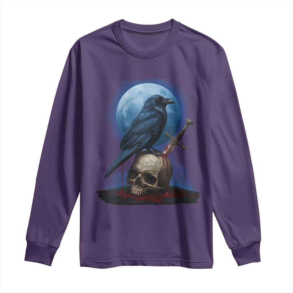 Horror Raven On Skull Long Sleeve Shirt Full Moon Gothic Art TS12 Purple Print Your Wear