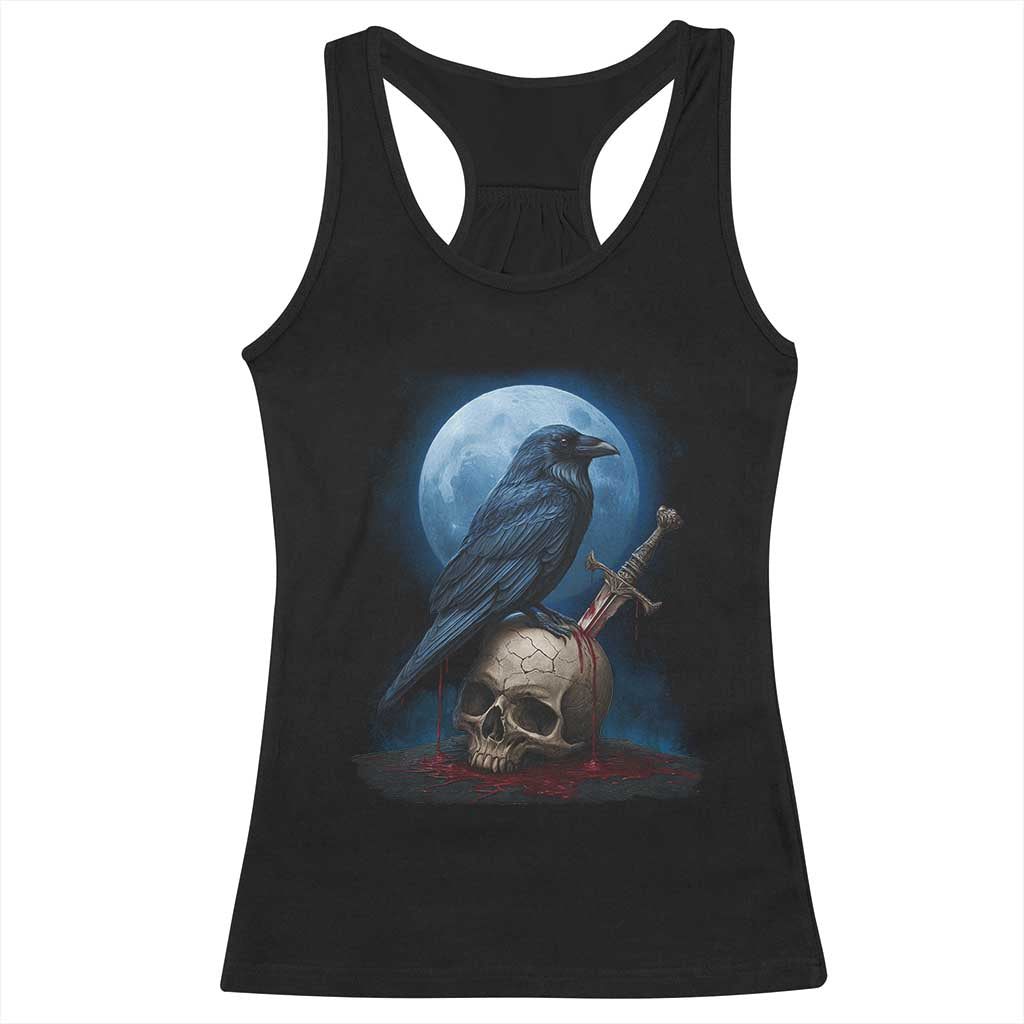 Horror Raven On Skull Racerback Tank Top Full Moon Gothic Art TS12 Black Print Your Wear