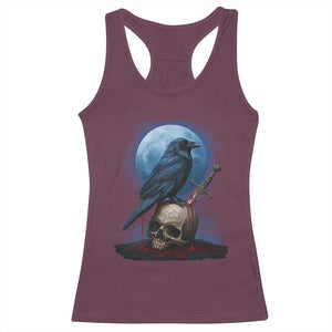 Horror Raven On Skull Racerback Tank Top Full Moon Gothic Art TS12 Maroon Print Your Wear